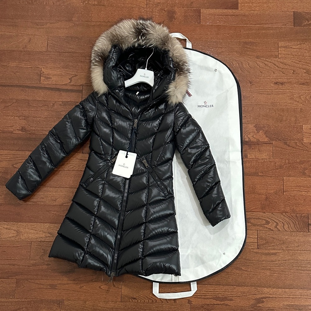 Moncler Women's Fulmarus Giubbotto Black Puffer Coat with REAL Fur Trim Size 1